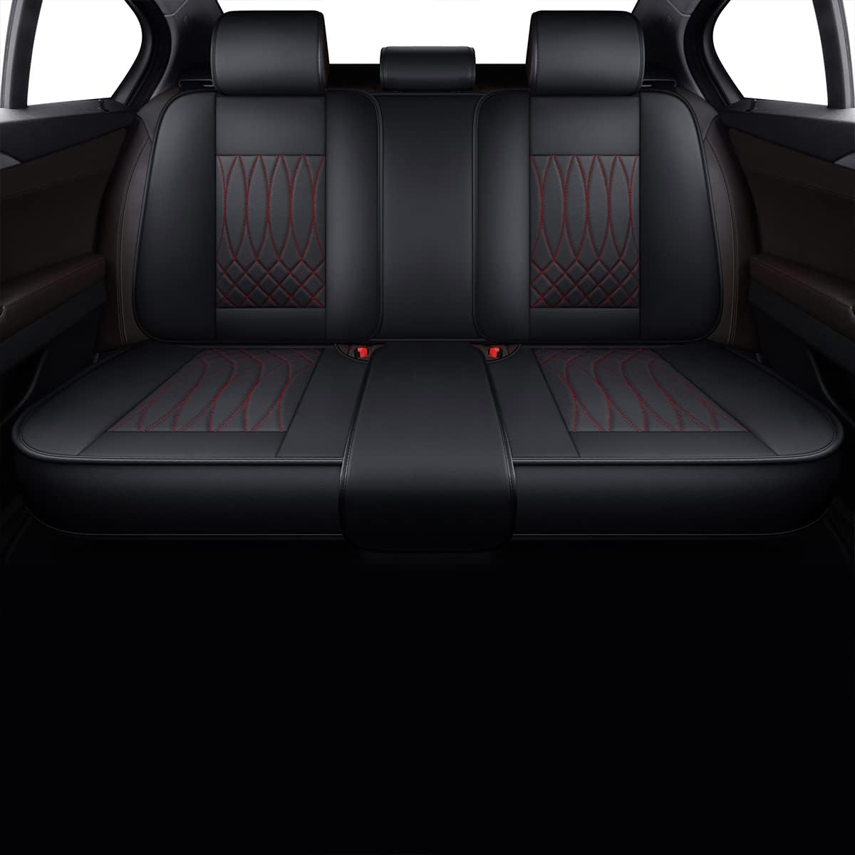 Black+Red Waterproof Leather Automotive Seat Covers E624