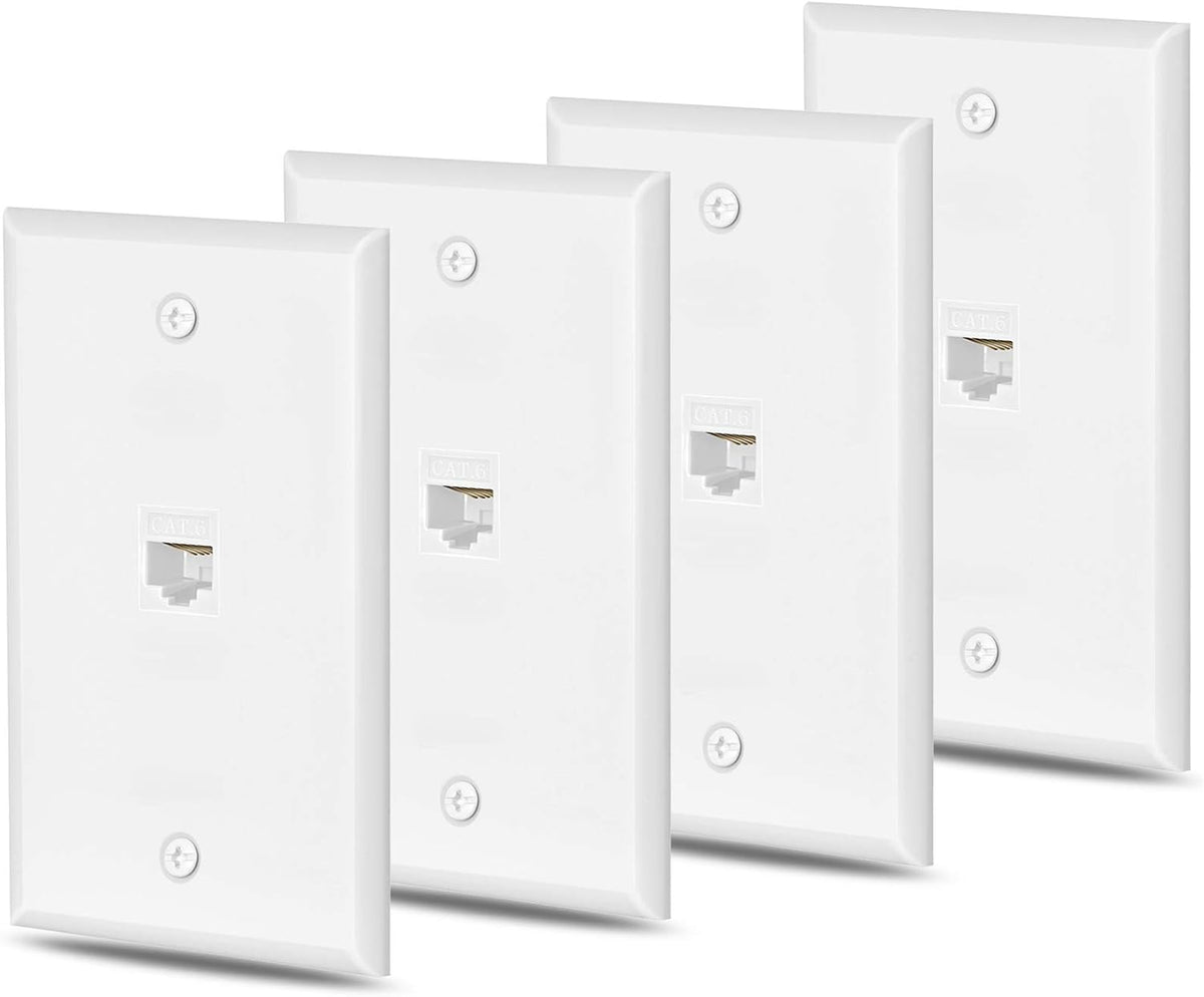 Cat6 Ethernet Wall Plate Outlet 1 Port RJ45 Keystone Coupler, White, Pack of 2 E110691