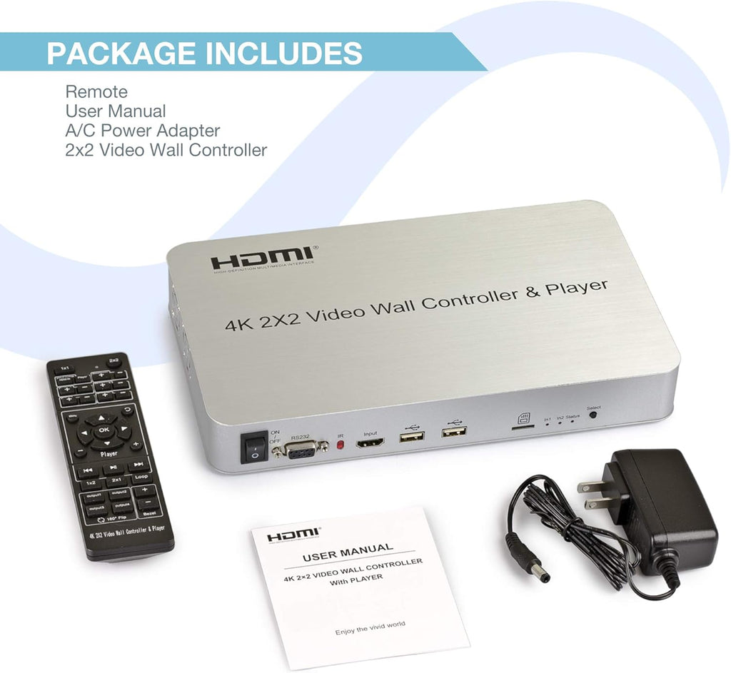 2x2 Video Wall Controller with Media Player, 1080p, HDMI 1.4, 1 HDMI Input & 4 Outputs Q7966