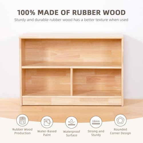 Rubber Wood 3-Compartment 2-Tier Storage Cabinet Y982829