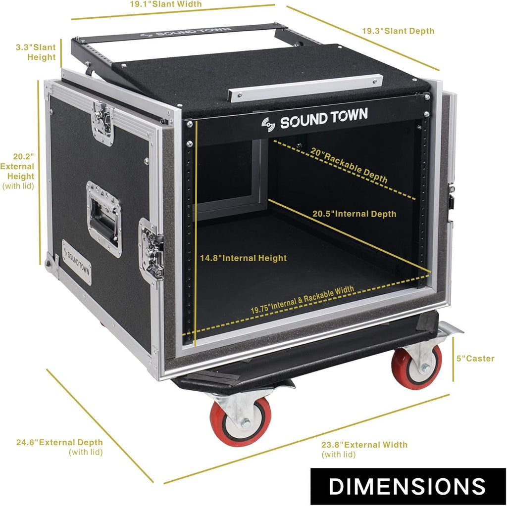 10U ATA Rack Case with 11U Slant Mixer Top and Casters U8274