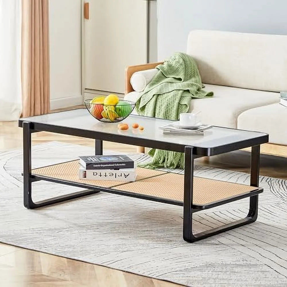 Square Rustic Wood Coffee Table with Metal Legs D505665