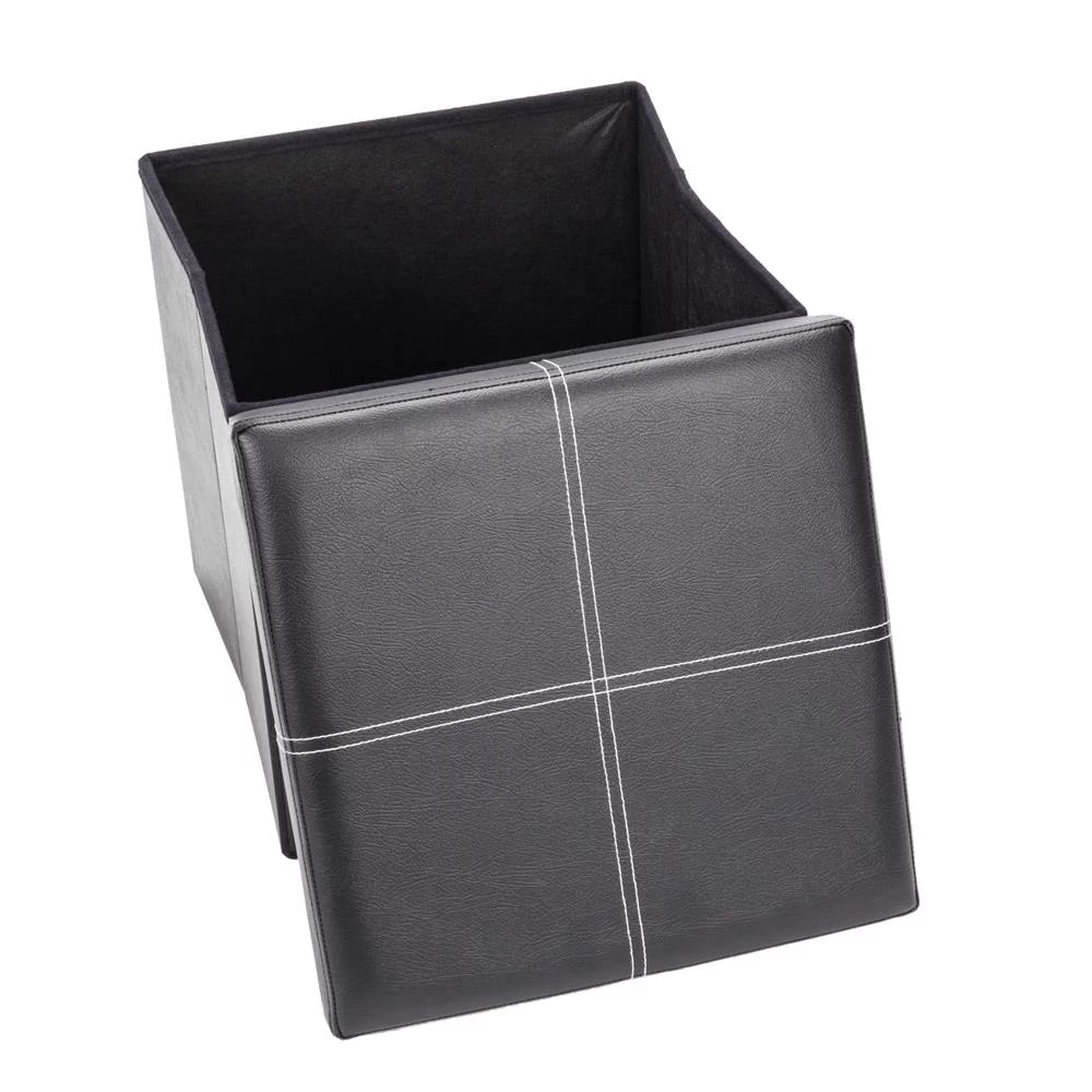 Black Leather Square Storage Ottoman V1040