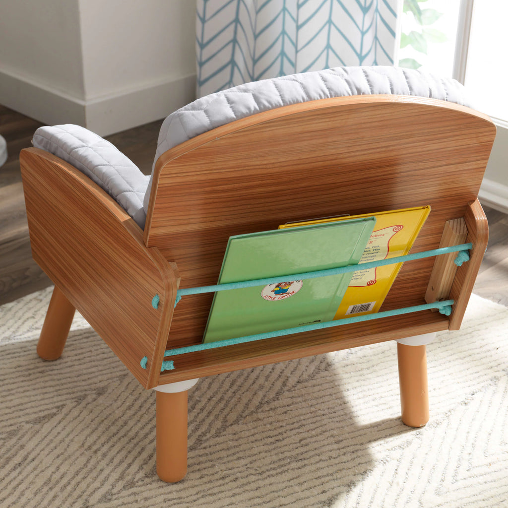 Gray Wooden Reading Chair & Ottoman with Cushions Q8540