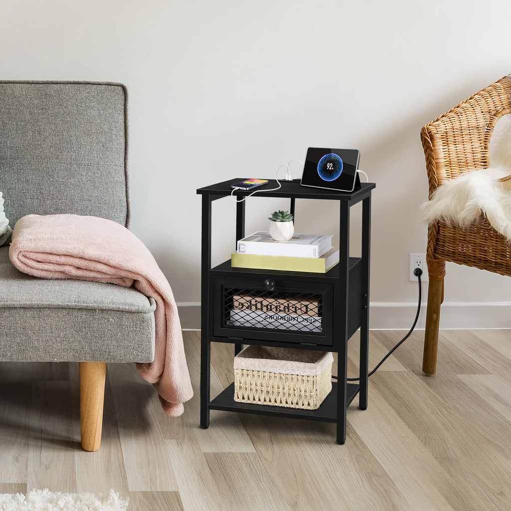 Brown Nightstand with Charging Drawer W43109