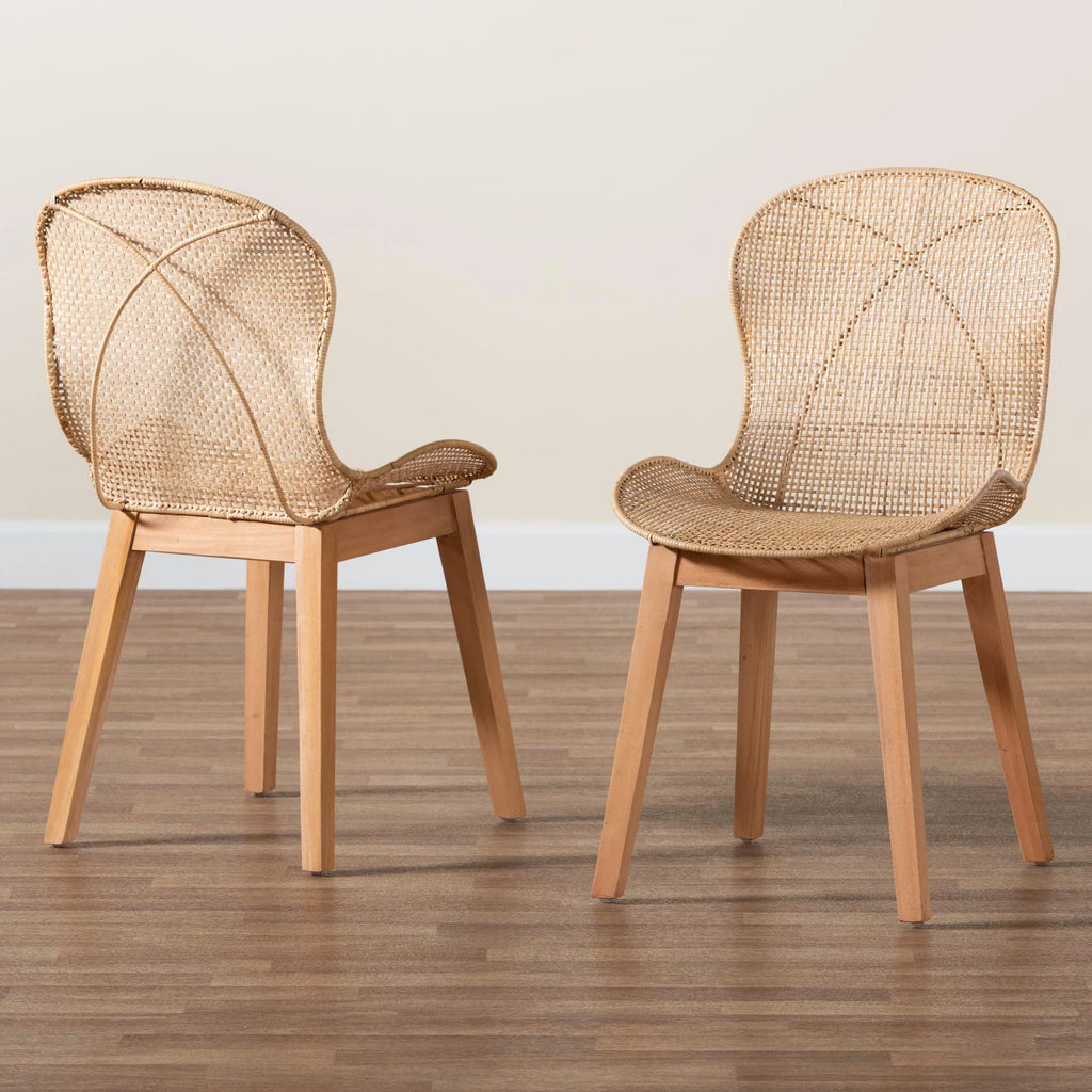 Natural Brown Mahogany and Rattan 2-Piece Dining Chair Set A6137