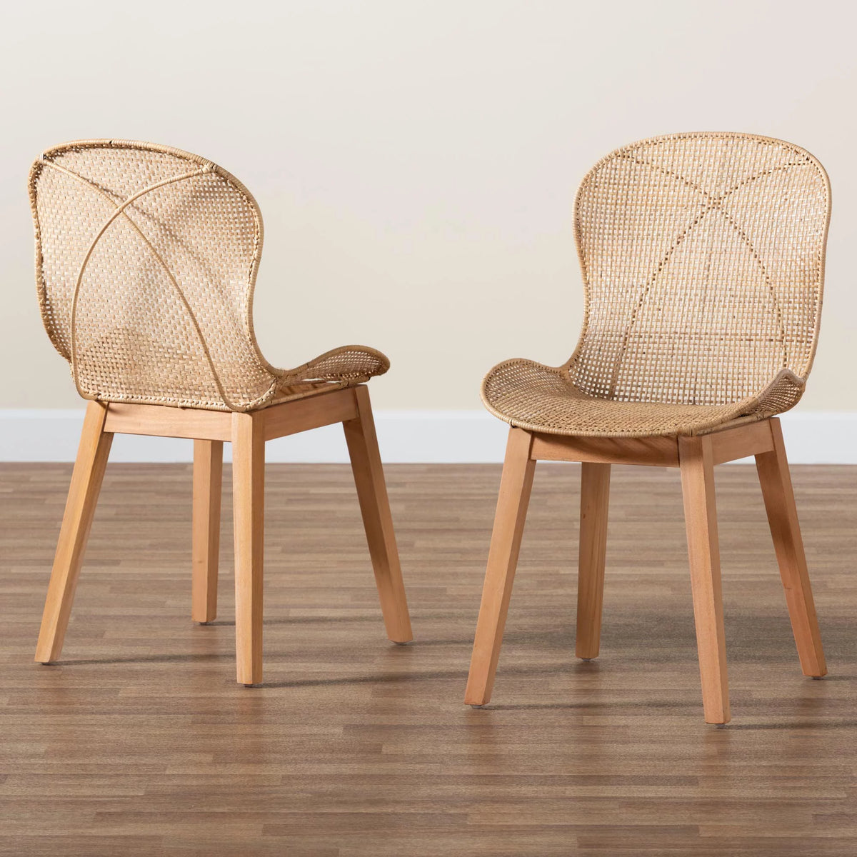 Natural Brown Mahogany and Rattan 2-Piece Dining Chair Set A6137