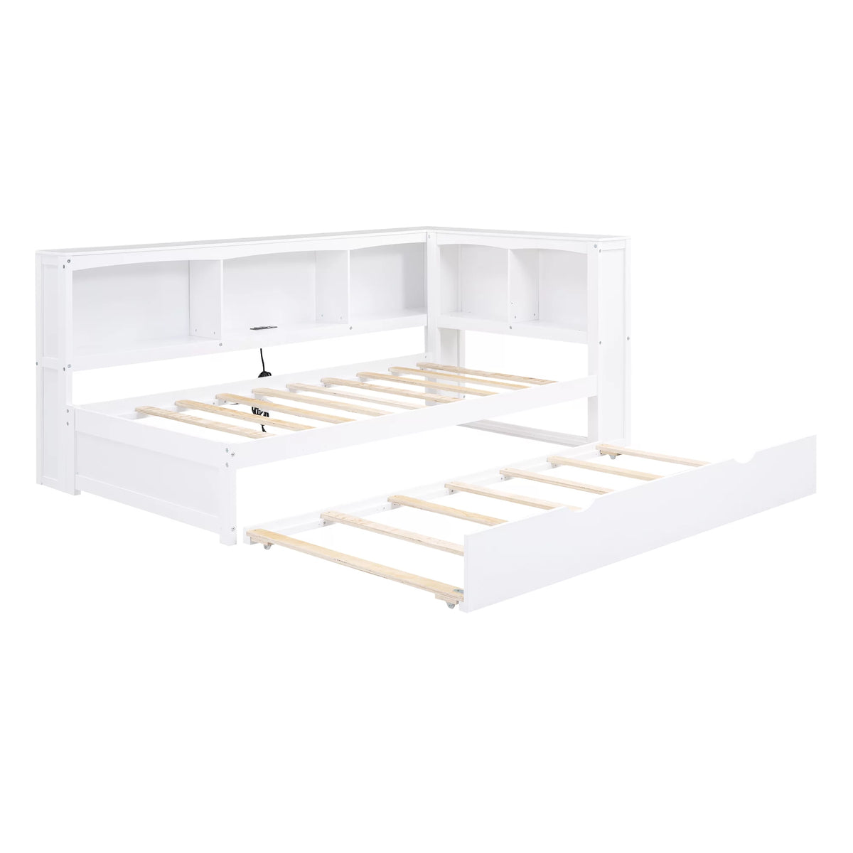 Twin over Twin Size Wood Daybed with Trundle and Storage Cabinets (White) Q866254