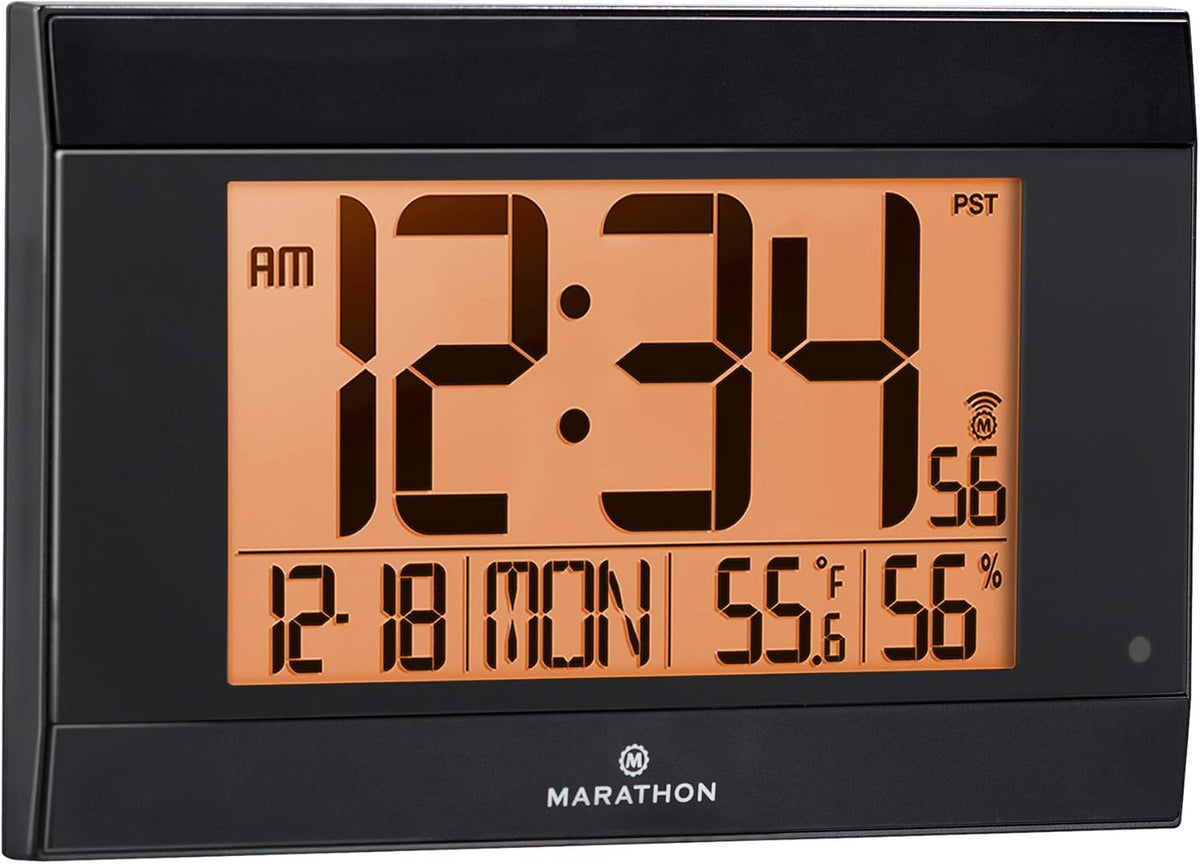 Large Atomic Wall Clock with Auto Backlight, Calendar, Temperature, and Humidity S604