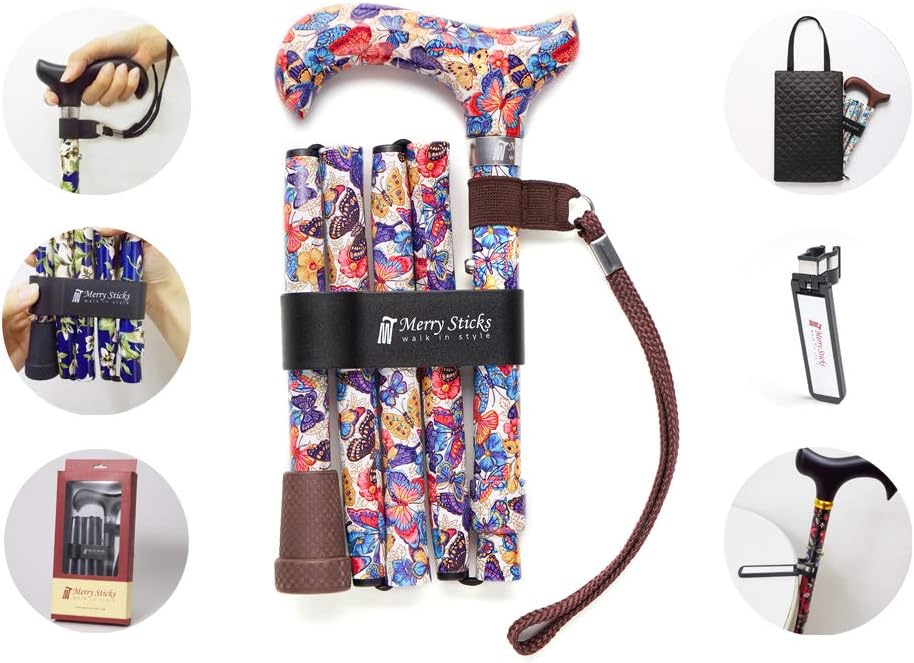 Folding Adjustable Walking Cane with Cane Bag and Reflective Cane Holder D969