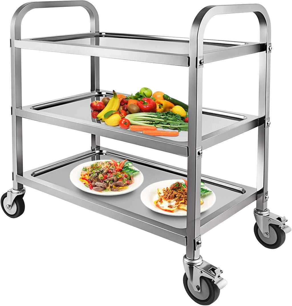 3 Tier Stainless Steel Utility Cart with Locking Wheels P141