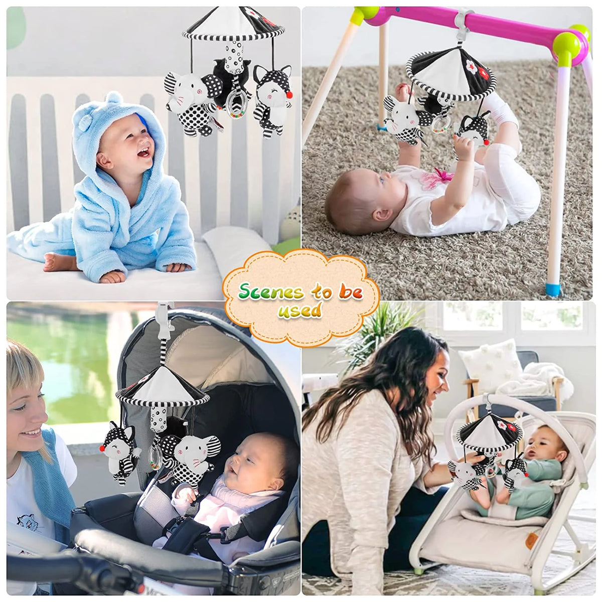 Black and White High Contrast Soft Plush Baby Rattle Toys W9339
