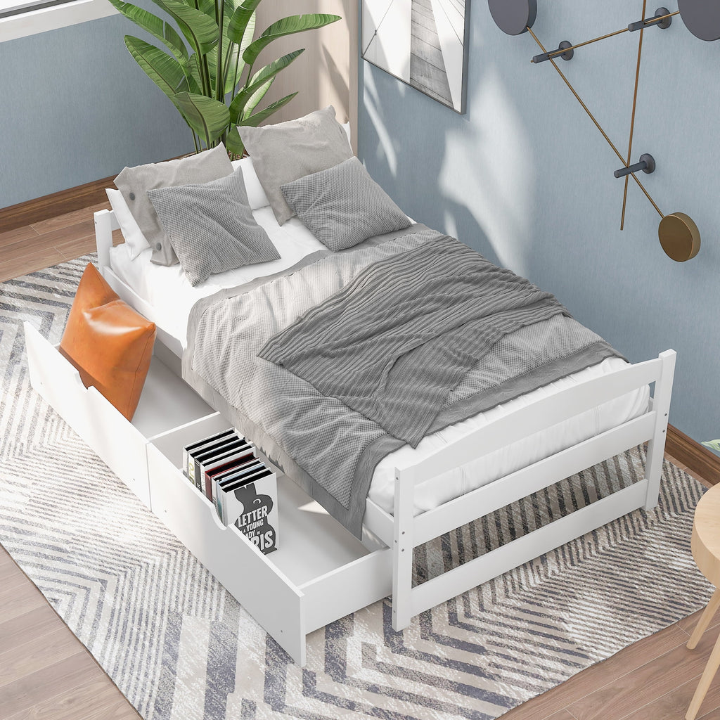 White Twin Size Platform Bed with 2 Drawers V22962