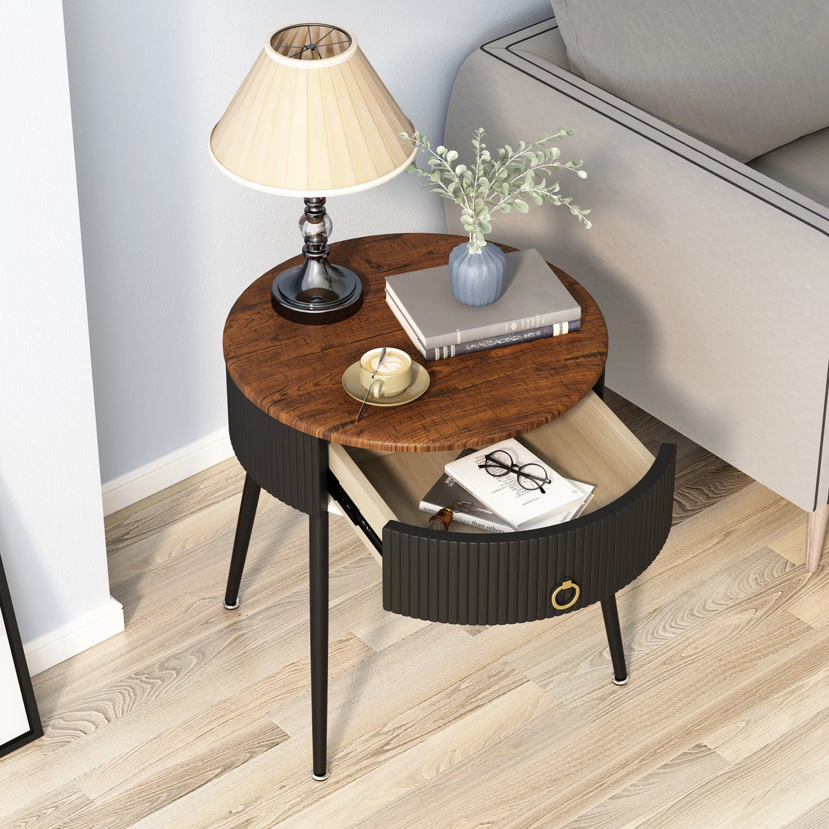 Black Metal End Table Set of 2 with Drawer P91627