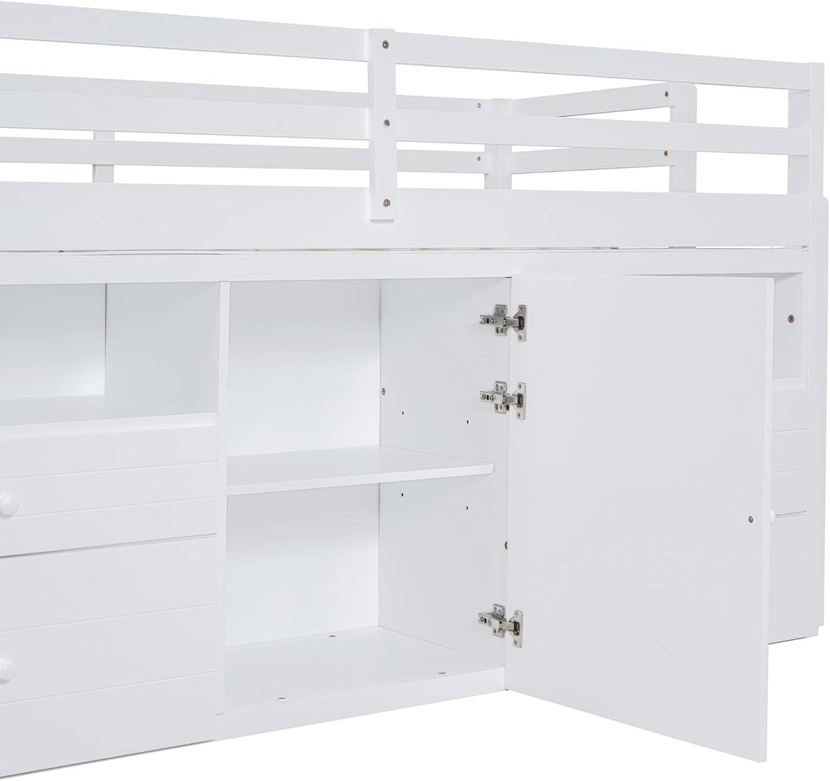 White Wooden Twin Size Loft Bed with 4 Drawers S71216