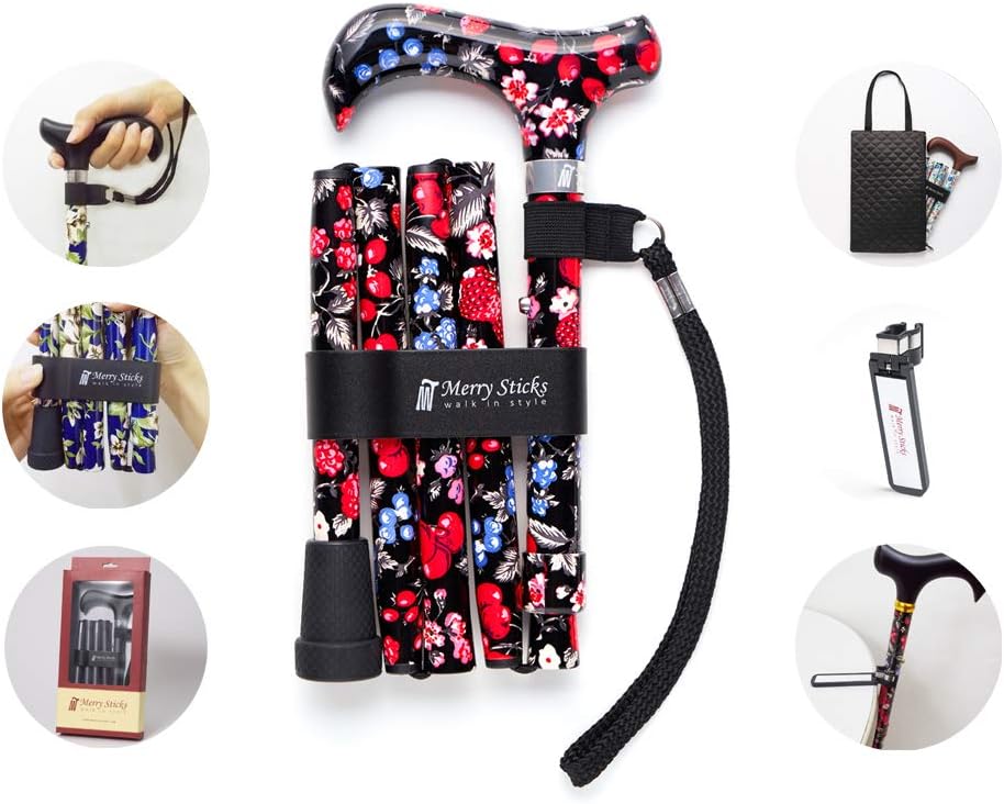 Folding Adjustable Walking Cane with Cane Bag and Reflective Cane Holder D969