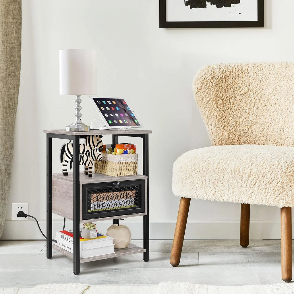 Brown Nightstand with Charging Drawer W43109