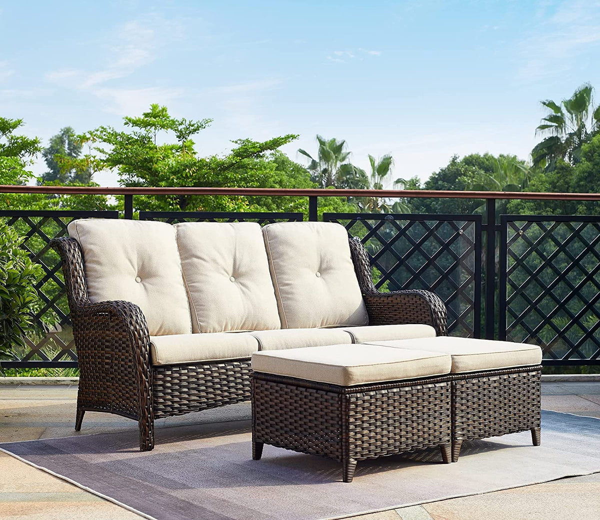 5 PC Brown Beige Patio Rattan Wicker Sectional Sofa Set T331