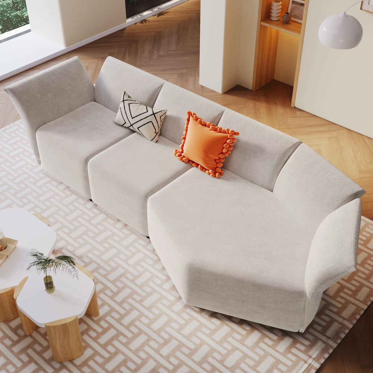 Beige 3 Seater Polyester Sofa Q96330
