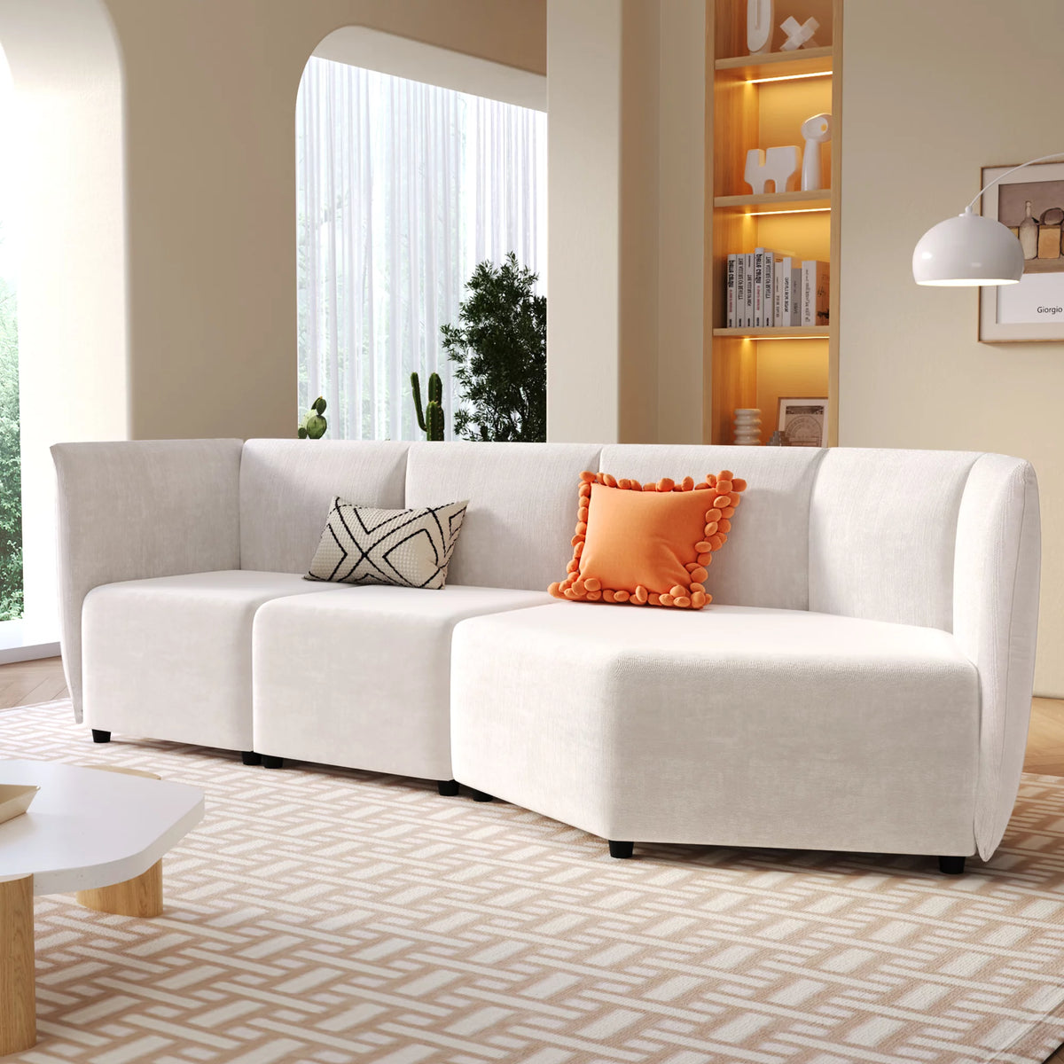 Beige 3 Seater Polyester Sofa Q96330