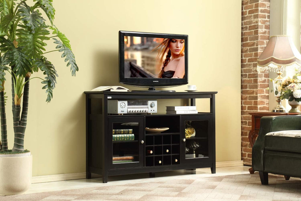 Black Wooden Sideboard with Wine Rack F128542