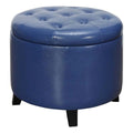 Blue Faux Leather Round Ottoman Q619