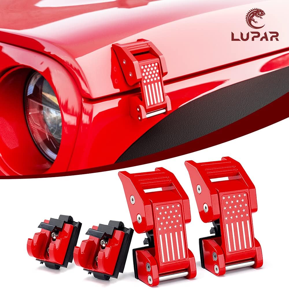 Aluminum Red Hood Latches Catch Kit Compatible with Jeep Wrangler JK JL Gladiator JT - 1 Pair O43819