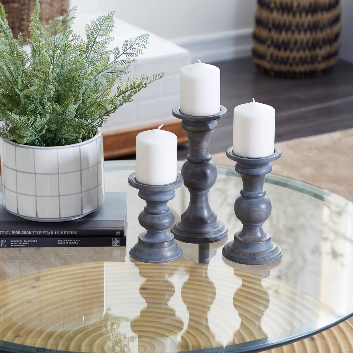 Wood Cottage Candle Holder Set of 3 Y9550