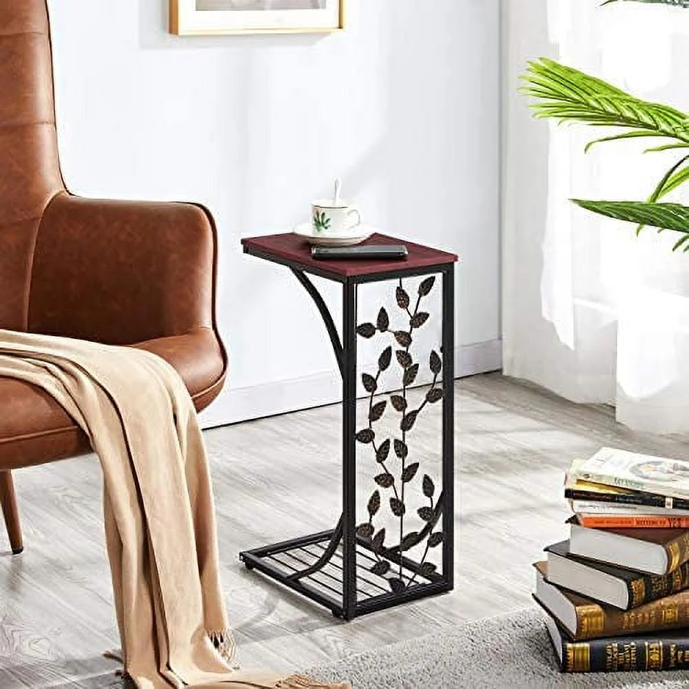 C Shaped Sofa Side Table with Metal Frame, Rustic Brown H8630
