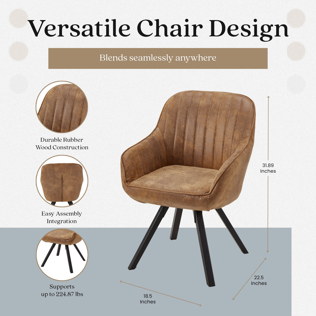Cushioned Swivel Armchair with Rubberwood Legs E644