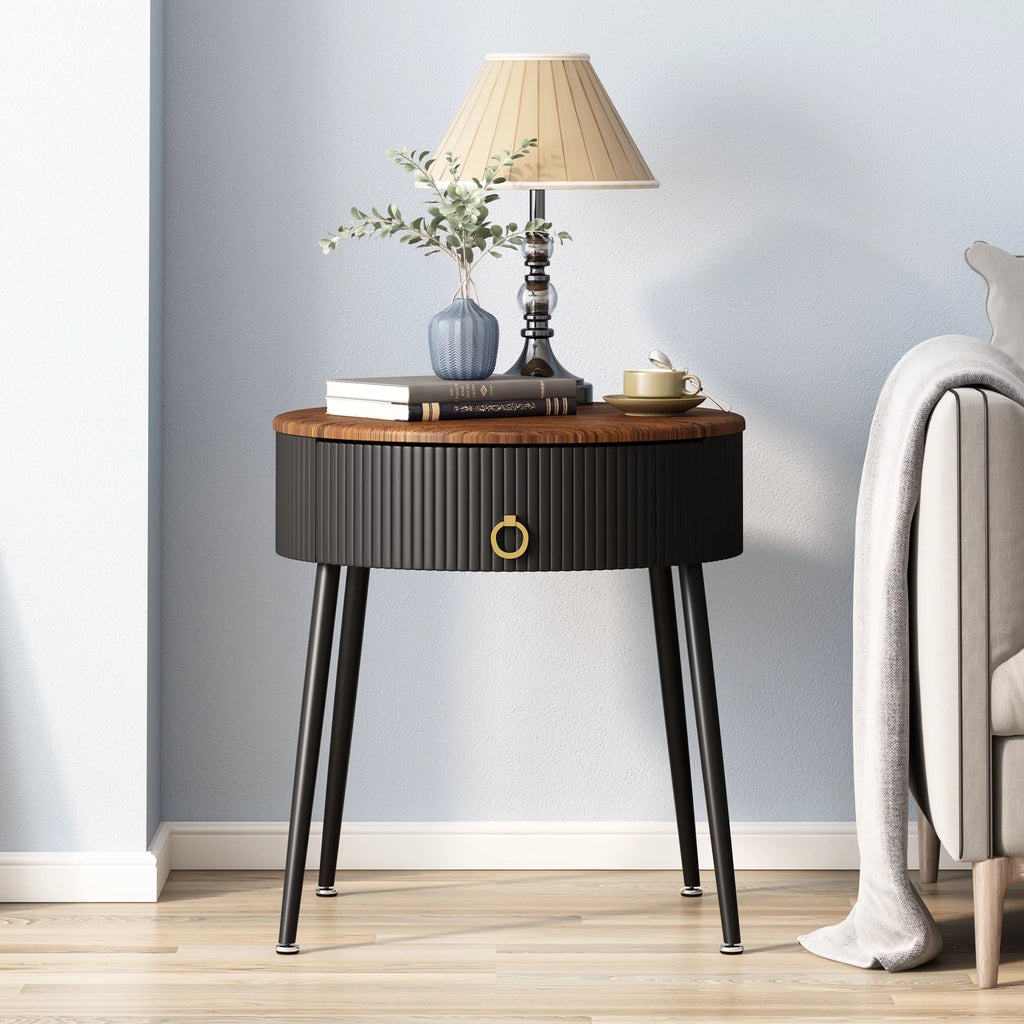 Black Metal End Table Set of 2 with Drawer P91627