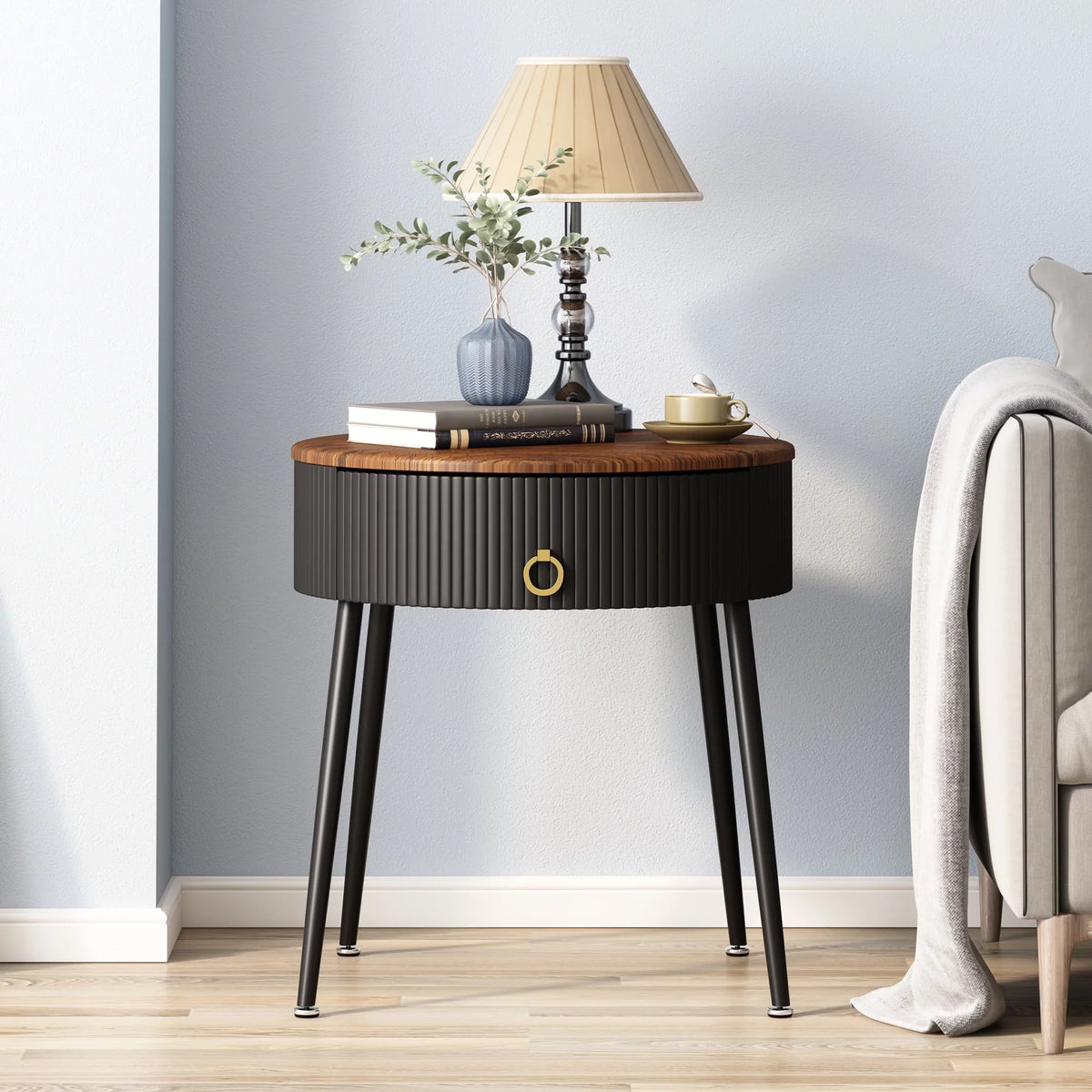 Black Metal End Table Set of 2 with Drawer P91627