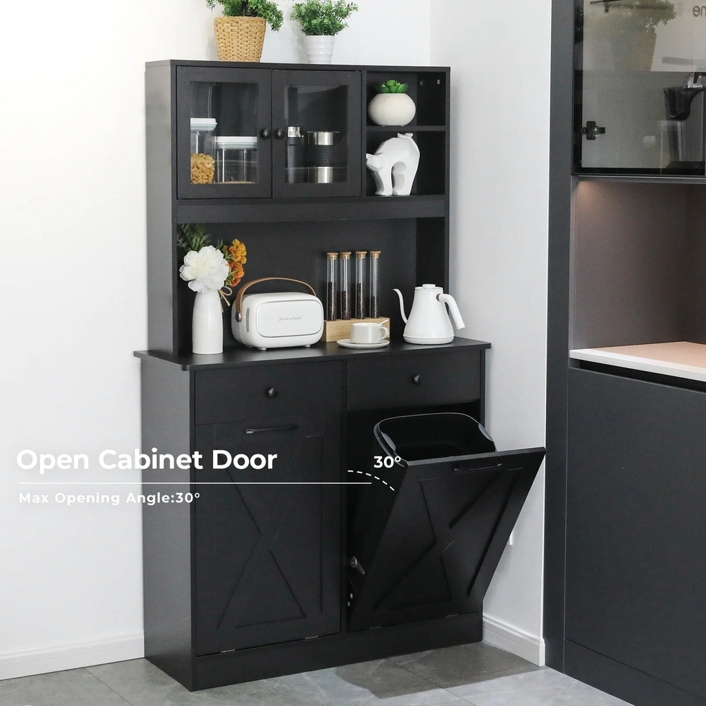 Wooden Double Tilt Out Trash Cabinet with Drawers, Shelves V645692