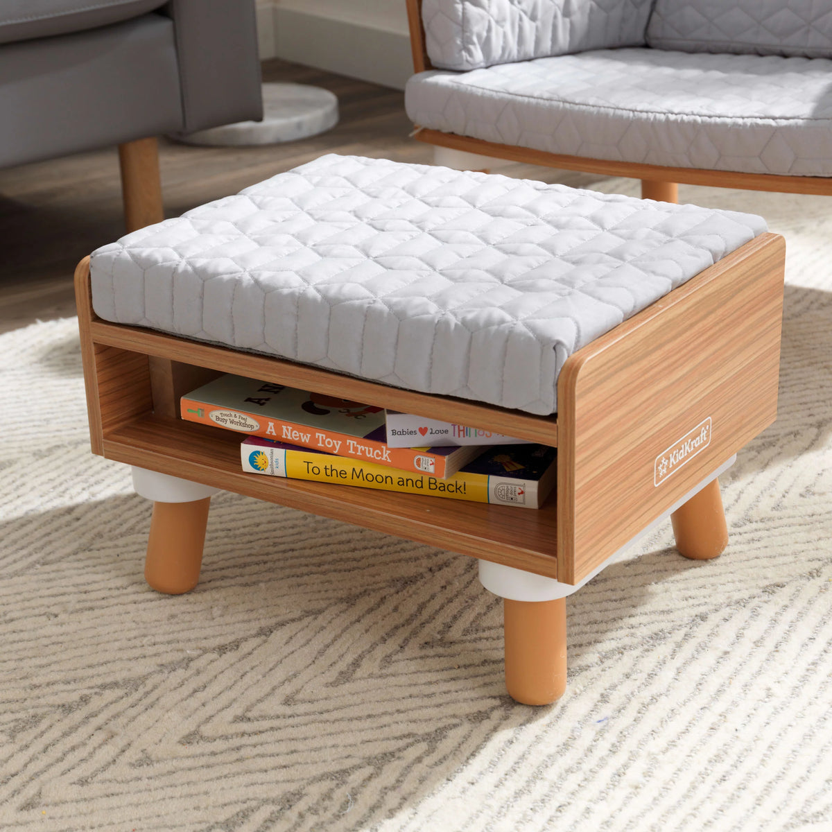 Gray Wooden Reading Chair & Ottoman with Cushions Q8540