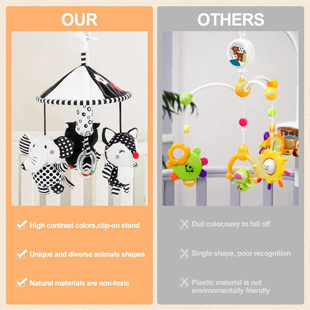 Black and White High Contrast Soft Plush Baby Rattle Toys W9339