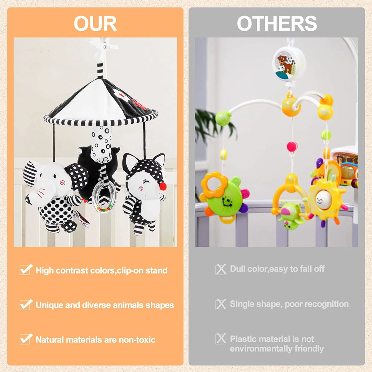 Black and White High Contrast Soft Plush Baby Rattle Toys W9339