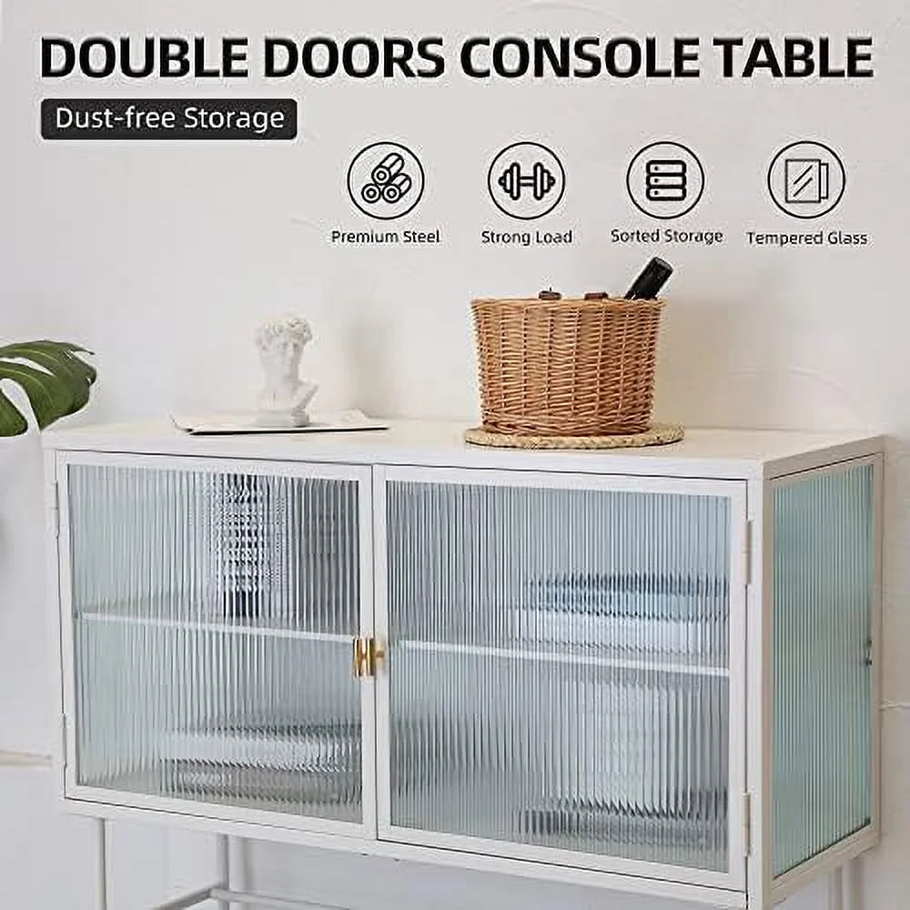 White Fluted Glass Corner Cabinet Sideboard N26279