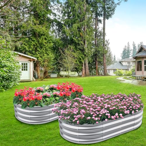 Galvanized Oval Metal Raised Garden Bed, 4x2x1ft F346279