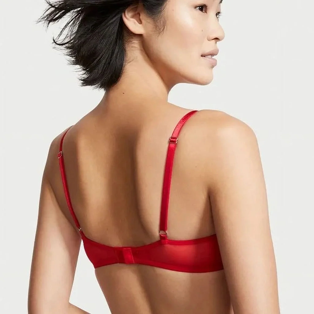 Red Unlined Sheer Mesh Balconette Bra T4564