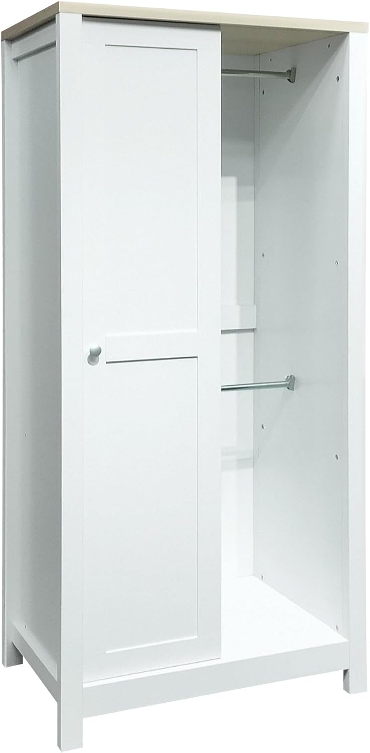 White Freestanding Wooden Wardrobe with 1 Sliding Door and 2 Drawers Q341650
