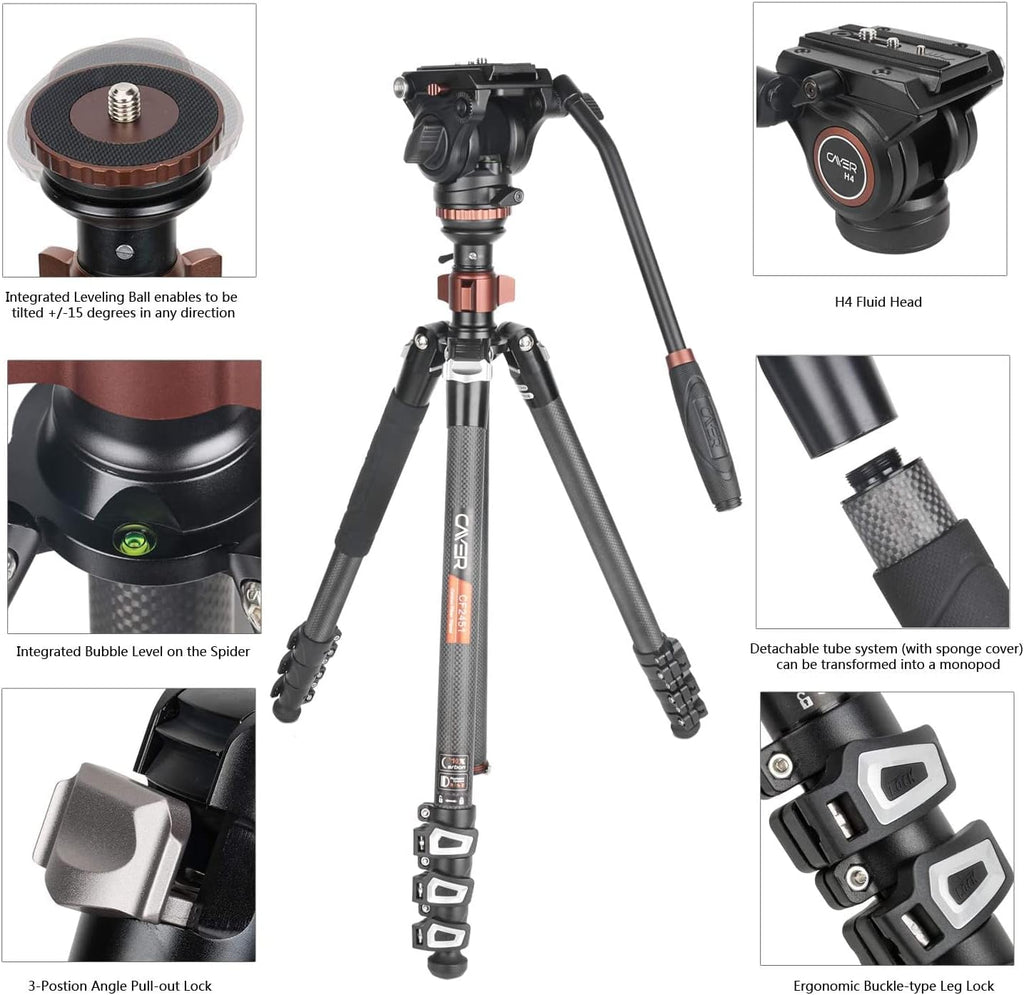 Carbon Fiber 4-Section Video Tripod with Fluid Drag Head V5489
