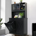 Wooden Double Tilt Out Trash Cabinet with Drawers, Shelves V645692