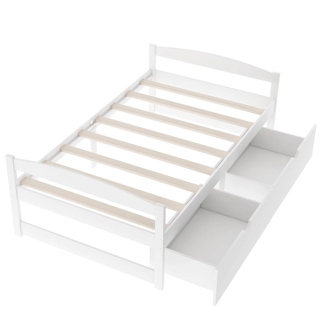 White Twin Size Platform Bed with 2 Drawers V22962