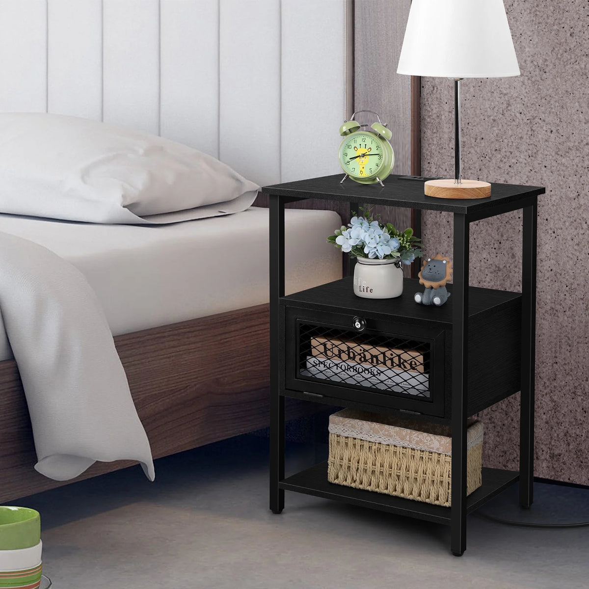 Brown Nightstand with Charging Drawer W43109