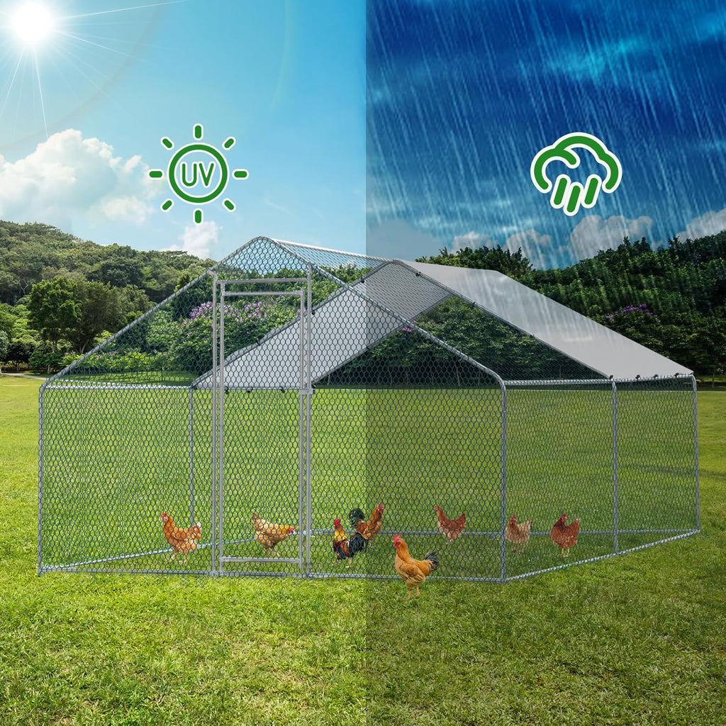 Large Metal Chicken Coop with Waterproof Cover E961