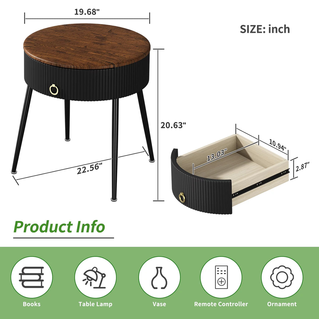 Black Metal End Table Set of 2 with Drawer P91627