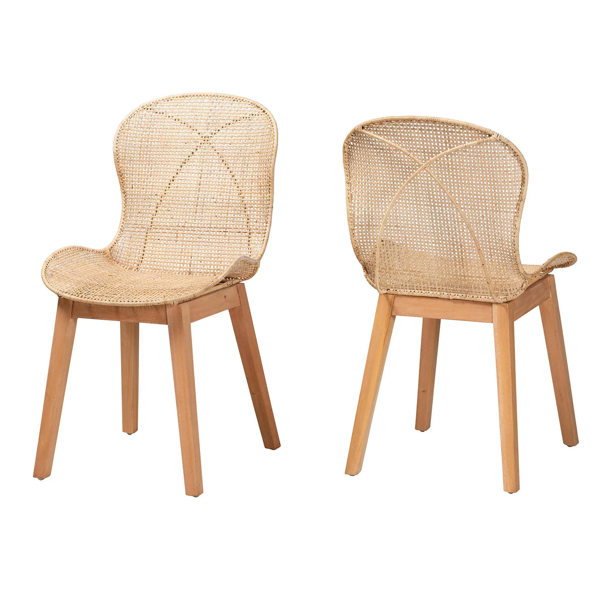 Natural Brown Mahogany and Rattan 2-Piece Dining Chair Set A6137
