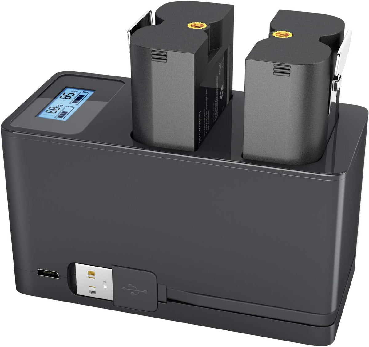Rechargeable 3.65V 6400mAh Lithium-Ion Camera Battery 2Pack and Dual USB Charger P459