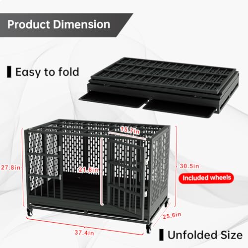 Heavy Duty Metal Dog Crate with Wheels and Removable Tray R122
