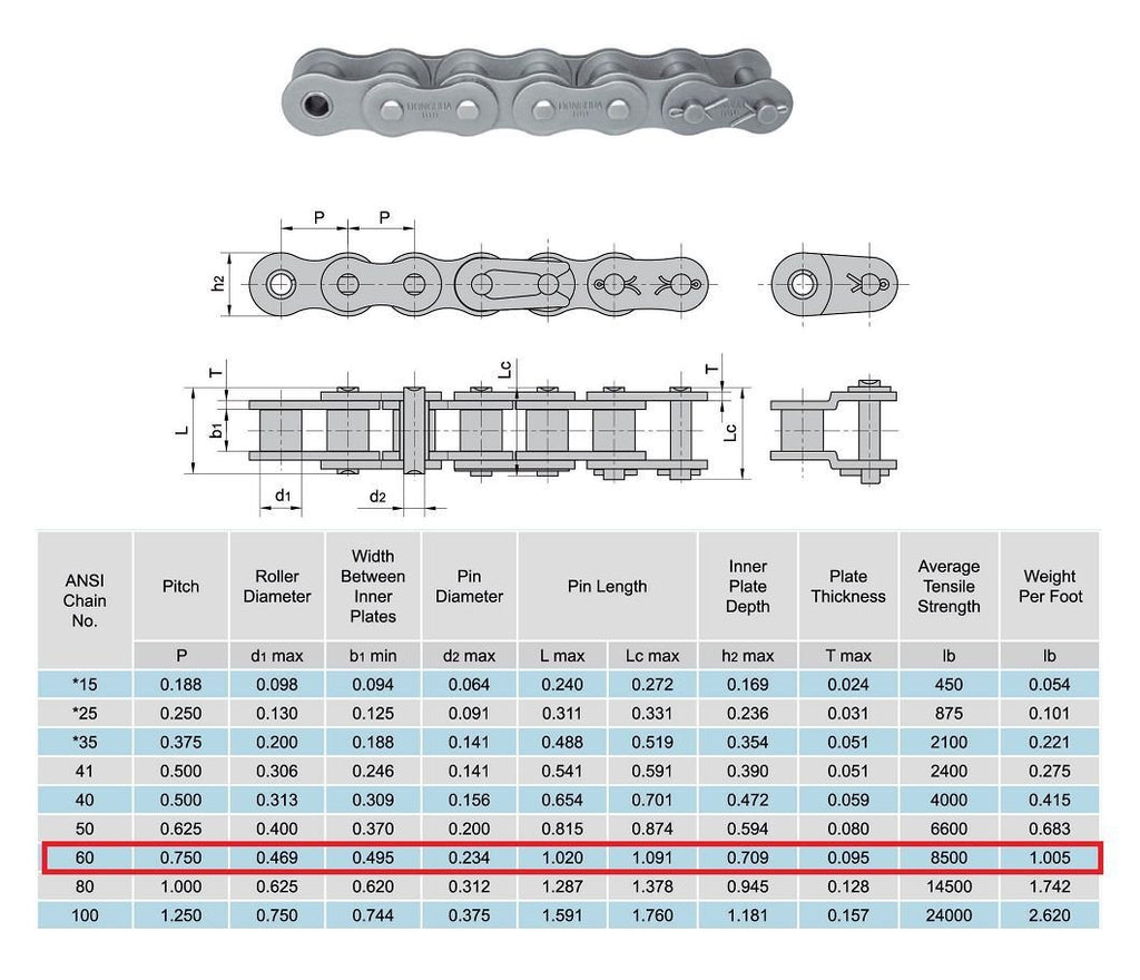 60 Roller Chain 100 Feet with 10 Connecting Links X229